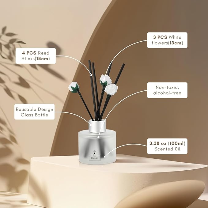 Brakula 2 Pack Reed Diffuser Set, Eucalyptus & Mint Scented, Home Fragrance with 14 Sticks Bathroom Decor, Reed diffusers for Home 6.76 fl oz (Eucalyptus & Mint)