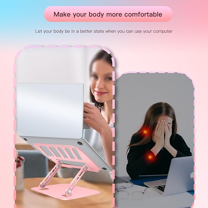 Pink Adjustable Laptop Stand for Desk&Rotating Phone Holder Blue,Portable Stand No Need Install,Perfect for Office,Home & Travel Ideal Cell Phone & Laptop Stand Combo