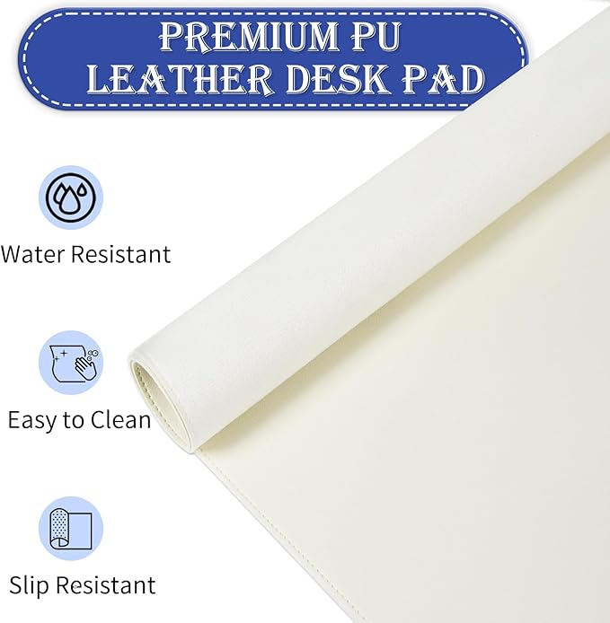 Non-Slip Desk Pad, 24" x 14" Large Mouse Pad, PU Leather Desk Mat with Suede, Laptop Desk Pad, Waterproof Keyboard Pad, Desk Blotter for Office/Home/Decor (Ivory White)