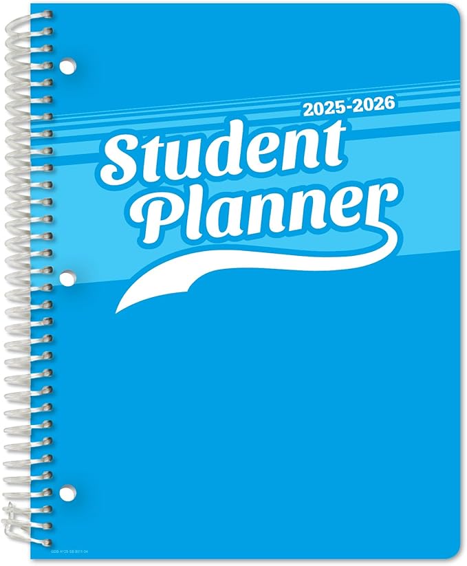 Global Datebooks Dated Middle School or High School Student Planner for Academic Year 2025-2026 Includes Ruler/Bookmark and Planning Stickers (Block Style - 8.5"x11" - Swoosh)