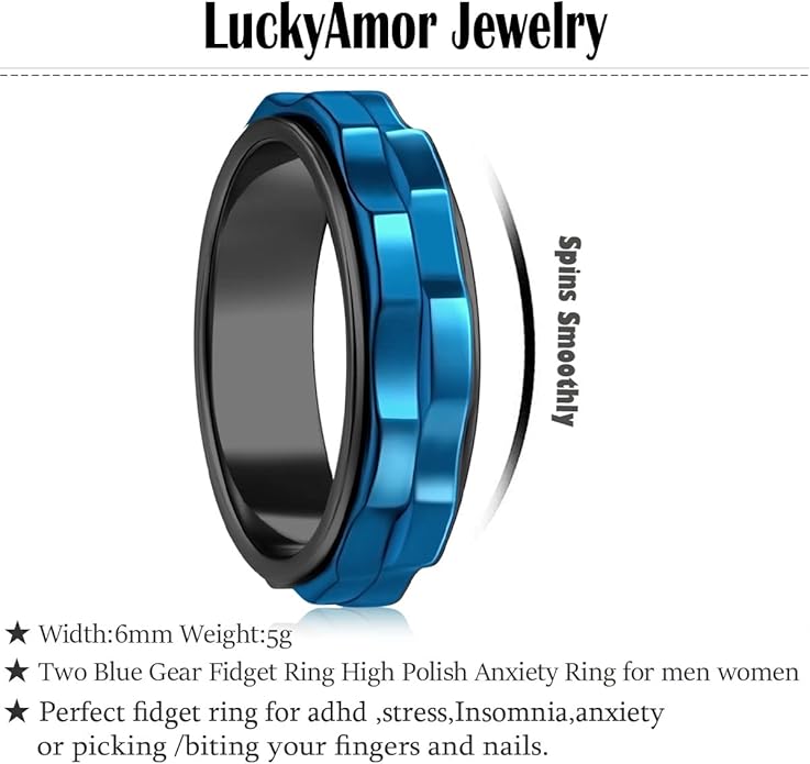 Fidget Rings For Anxiety For Women, Spinning Anxiety Ring Stainless Steel Fidgets Two Gear Fidget Ring High Polish Anxiety Ring for Women Men Wedding Band Gifts Jewelry Size 6-10