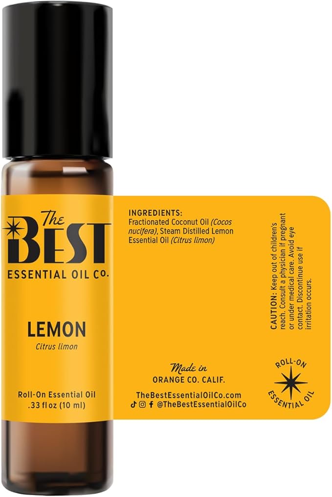 The Best Lemon Essential Oil Roll-On- Premium Grade- Pre-Diluted in Coconut Oil- Ready to Use- 10 ml (.33 fl oz)