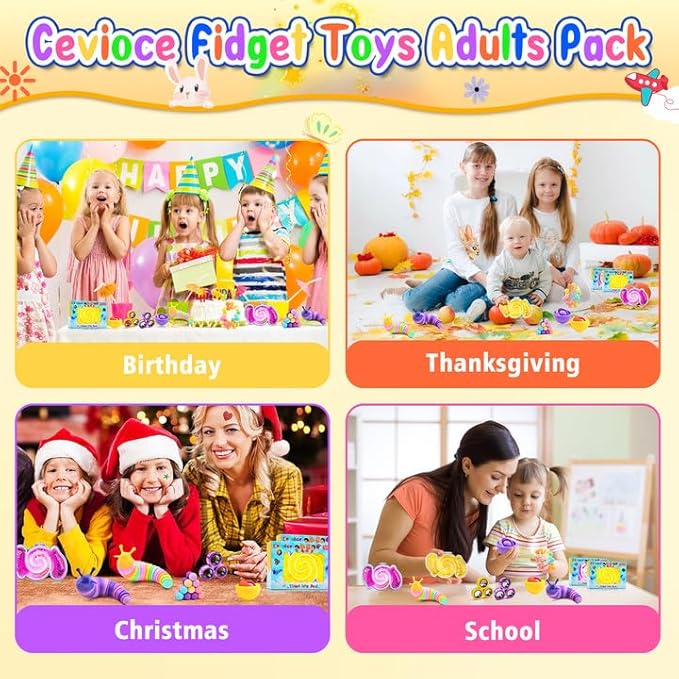 Cevioce 15Pcs Fidget Toys Adults Pack,Stocking Stuffers for Teens Boys Girls,Autism Sensory Toys with Fidget Spinner Slug Magnetic Rings,Squishy Fidget Toys ADHD Stress Relief,Party Favor for Kid-BPY