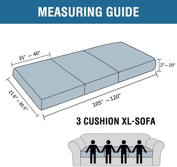 H.VERSAILTEX Super Stretch Individual Seat Cushion Covers - Sofa & Couch Cushion Slipcover Sets - Thick Jacquard Textured Twill Fabric (3 Piece XL, Dove)