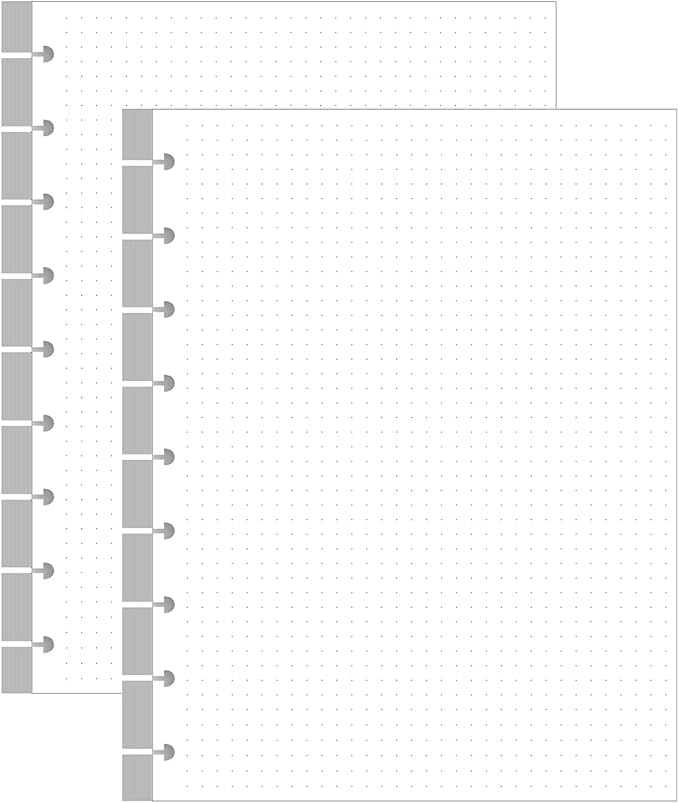 200 Sheets 9-Disc Discbound Dotted Grid Refill Paper, Classic Size Discbound Pre-punched Happy Planners Insert, 100gsm White Paper, 7" x 9.25"