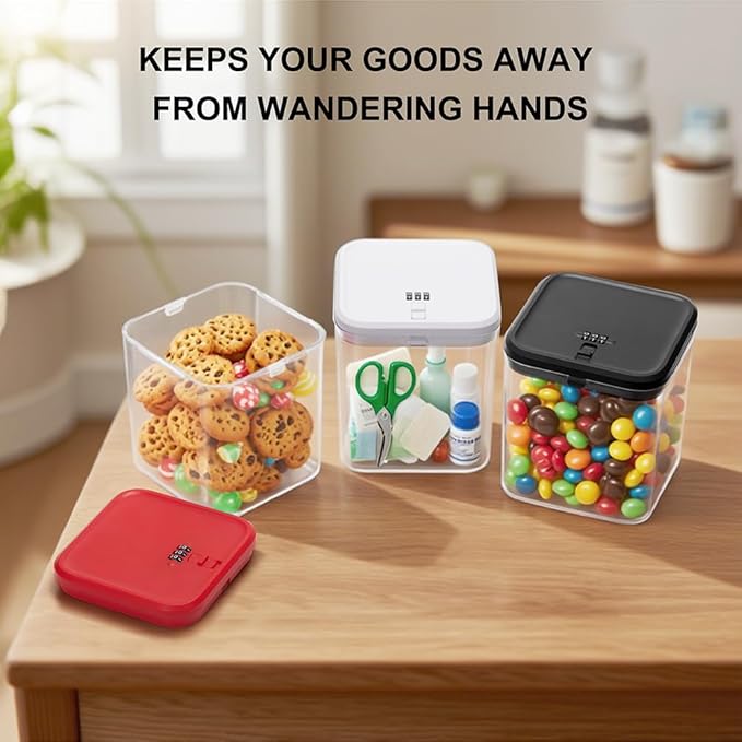 Clear Lockable Storage Box with Combination Lock - Heavy Duty Medicine,Food,Snack & Electronics Organizer Jar,Childproof Phone Jail,Gaming Device Lockbox Container Tank,Self Control Prize Bin (Red)