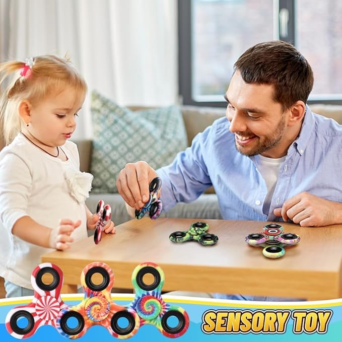 12 Pack Fidget Spinner Toy Bulk for Kids Adults, Metal Tri-Spinner Fidget Set, Hand Spinner for Stress Relief, Easter Birthday Goodie Bag Stocking Stuffers Classroom Prizes for Boy Age 3-12