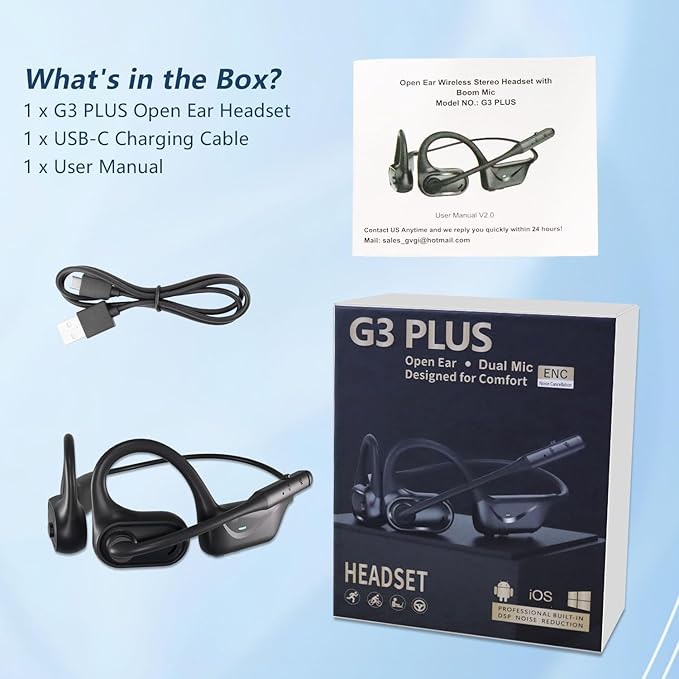 BANIGIPA Bluetooth 5.4 Headset with Microphone, Open Ear Headphones w/Mic, Wireless Earphones Noise Cancelling for HD Calling, Mute Button, Light & Comfortable Headset for Working Office Meeting-15H