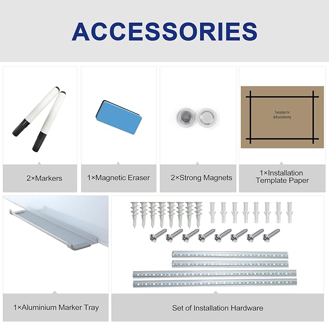 Glass Magnetic Dry-Erase Board - 48 x 36 Inches Hanging Glass Whiteboard for Wall, Large Frameless Magnetic White Board for Office, Home & School