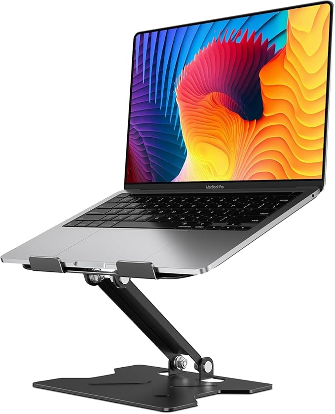 Adjustable Laptop Stand for Desk, Metal Foldable Laptop Riser, Portable Laptop Holder Mount, Ventilated Cooling Notebook Stand for MacBook Air Pro, All 10-16'' Notebooks Laptops, Matte Black