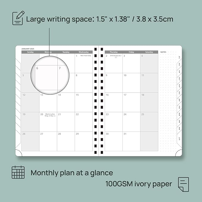 POPRUN Planner 2025-2026 (Medium - 6.5'' x 8.5'') Academic Weekly Calendar (July 2025 - June 2026) with Hourly Time Slots, Monthly Tabs, 100GSM Thick Papers, Spiral Leather Cover - Brown