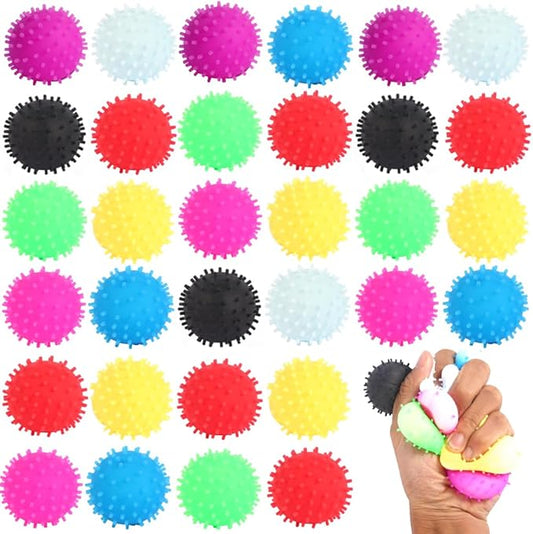 32 Pack Mini Spiky Stress Balls, Stretchy Fidget Toy for Anxiety Stress Relief, Pull Stretch Sensory Dough Soft Fidget Squishy Toys Classroom Prize Box Party Favor Kids Adults