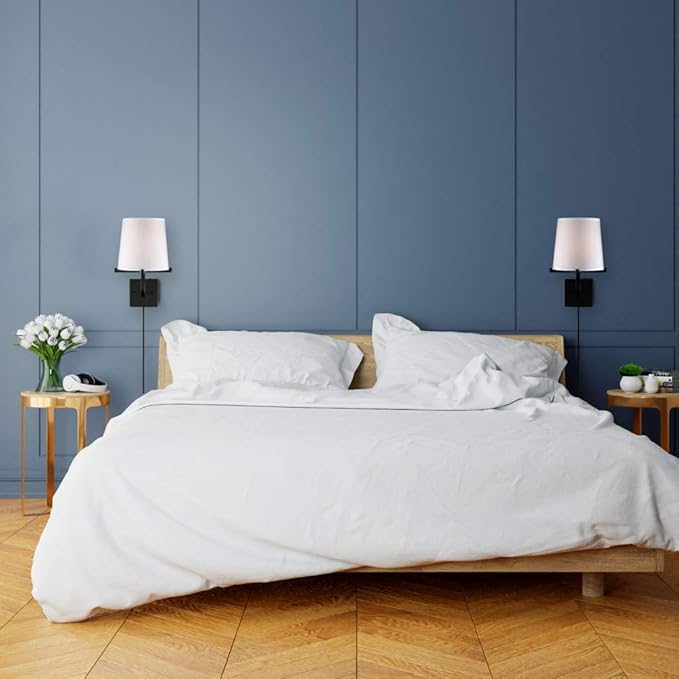 Globe Electric 51515 Valerie 1-Light Plug-in or Hardwire Wall Sconce, 6ft Black Fabric Covered Cord, Inline On/Off Rocker Switch, Dark Bronze with White Shade, Bulb Not Included