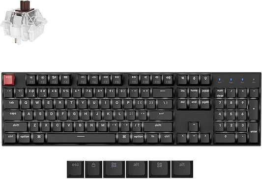 Keychron K10 Full Size Layout White LED Backlit Hot-Swappable Mechanical Keyboard for Mac Windows, 104-Key Bluetooth Wireless/USB Wired Computer Keyboard with Keychron Super Brown Switch(Version 2)