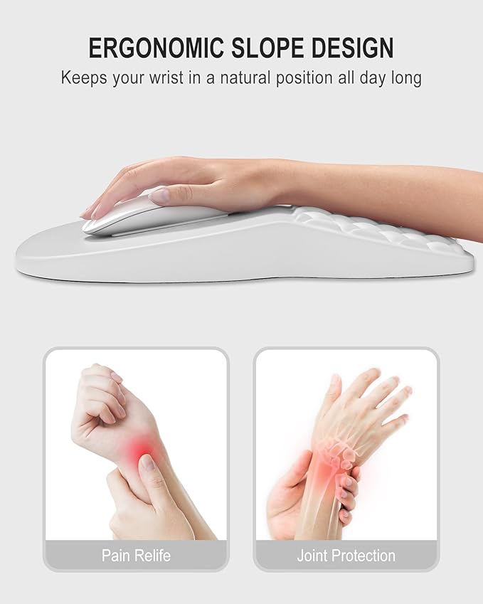 Auhoahsil Ergonomic Mouse Pad with Wrist Rest, Comfortable Slope Computer Mouse Mat with Wrist Support, Memory Foam Filling, Non-Slip Silicone Base, Pain Relief, for Gaming & Work, 8 x 12 in, White