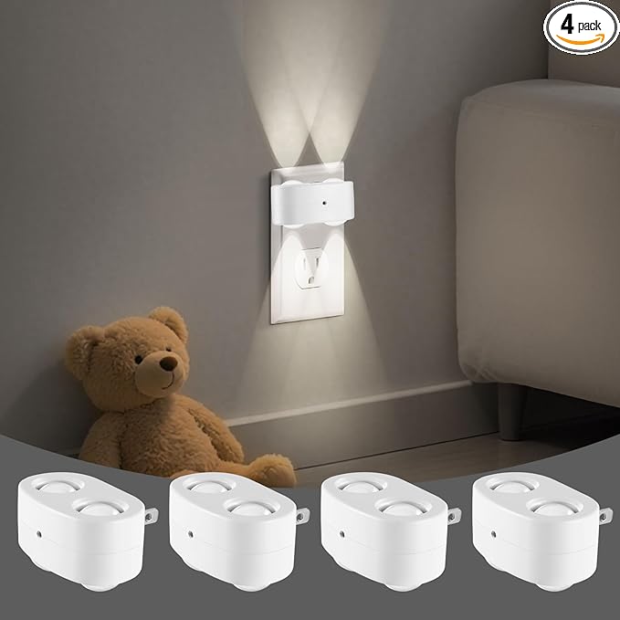 LED Night Lights Plug into Wall,Dusk to Dawn Auto-On/Off Night Light 5000K,1W Plug in Night Light for Hallway Bedroom Stairway 4 Pack Non-Dimmable