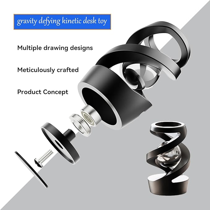 Metal Illusion Fidget Spinner, Gravity Defying Kinetic Desk Toy, Entertain and Relax - Office Ornaments and Gifts (Silver: Gold Beads)