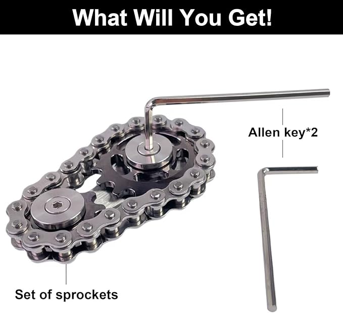 Bike Chain Gear Fidget Spinner, Metal Sprocket Chain Fidget Toy, Stress Anxiety Relief Fidget Toy, Focus Finger Spinning Toy, Stainless Steel Mechanics W/Smooth Bearings EDC Novelty Toy