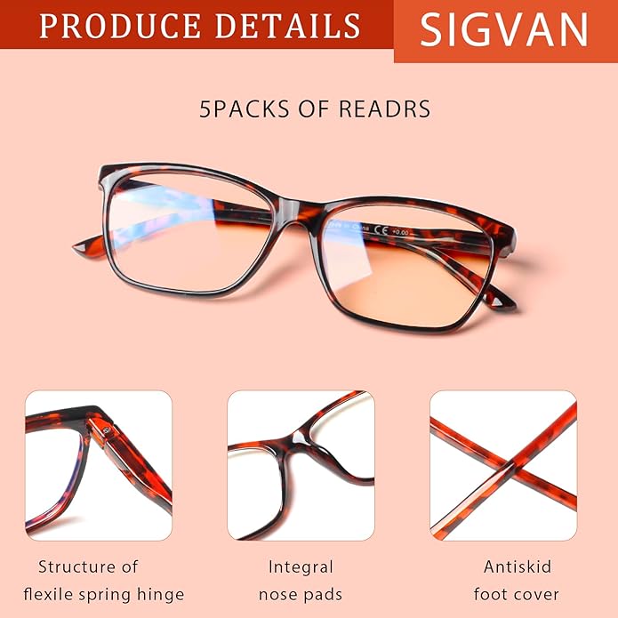 SIGVAN Ladies Reading Glasses Blue Light Blocking Spring Hinge Fashion Pattern Print Eyeglasses for Women