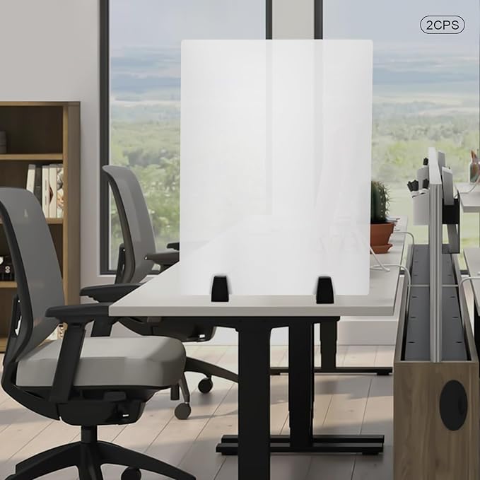 2 Pack Clamp-on Desk Privacy Panels, Frosted Acrylic Desk Dividers for Office School Call Center Reception Area, Noise and Visual Distractions Reducing Table Divider- 24" x 18"