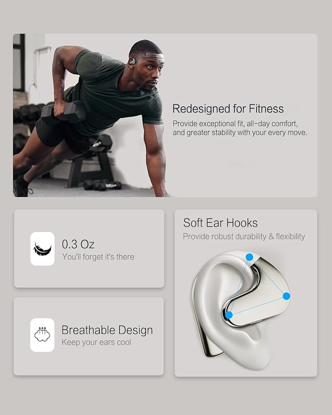 Open Ear Headphones, Dynamic Bass Boost Bluetooth 5.4 Air Conduction Wireless Earbuds w/16.2mm Large Driver, 50H Playtime, 3 EQ Modes, ENC Mic, IPX5, Lightweight Fit for Workout Running Black