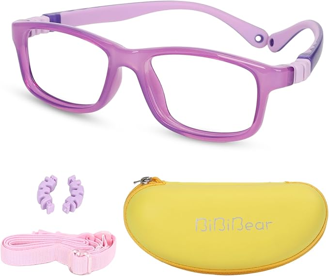 BiBiBear Toddler/Kids/Teens Glasses - Unbreakable TR90 Frame, 180° Flexible, Lightweight & Safe Glasses for Kids Age 2-15