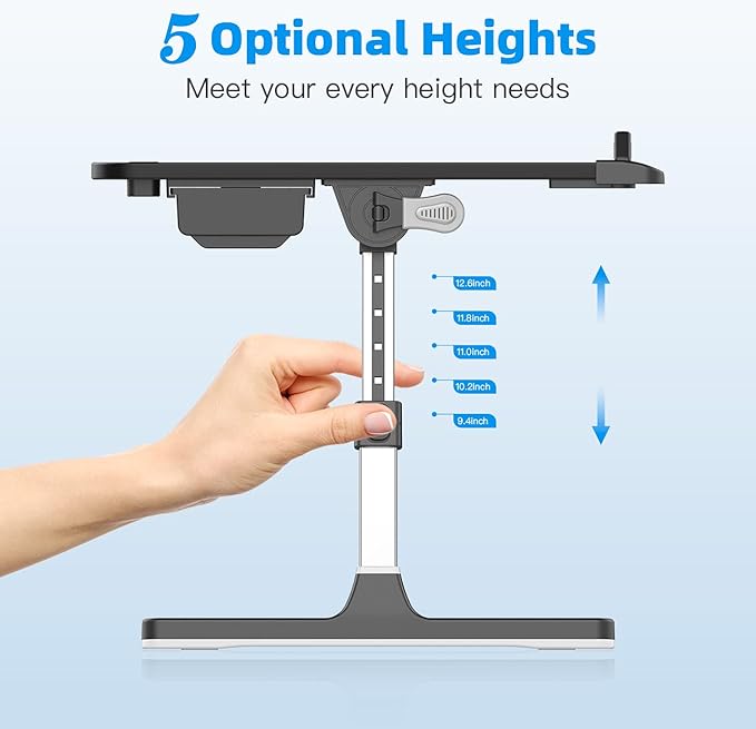 Bed Desk for Laptop, Adjustable Lap Desk with 2 Storage Drawers, Premium PVC Leather, Foldable Laptop Table for Eating, Working, Writing and Drawing