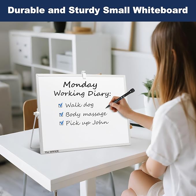 TSJ OFFICE Dry Erase White-Board - 12 X 16 Inches Portable Small Magnetic White Board with Hooks for Wall, Mini Desktop Whiteboard 360 Degrees Revolving Double Sided Stand for Office, Home, School