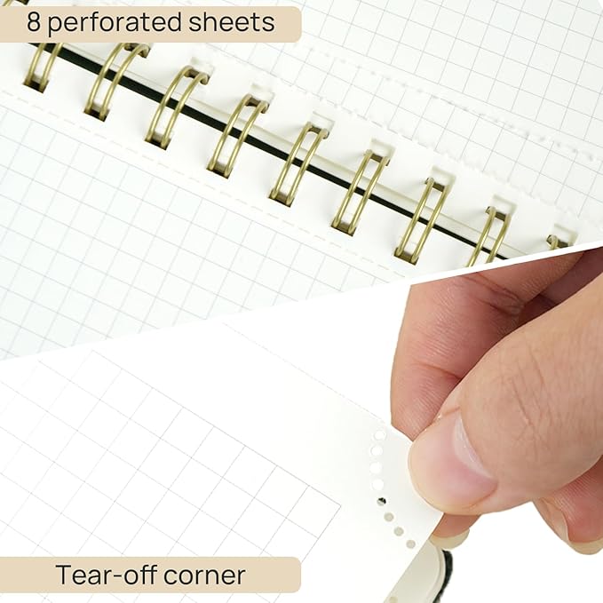 POPRUN Graph Paper Spiral Journal Notebook, [A5-5.75'' x 8.25''] - 120 GSM Thick Paper, 141 Numbered Pages, Grid Notebooks for Men & Women with Pocket, Index Tabs, 8 Perforated Sheets,Red