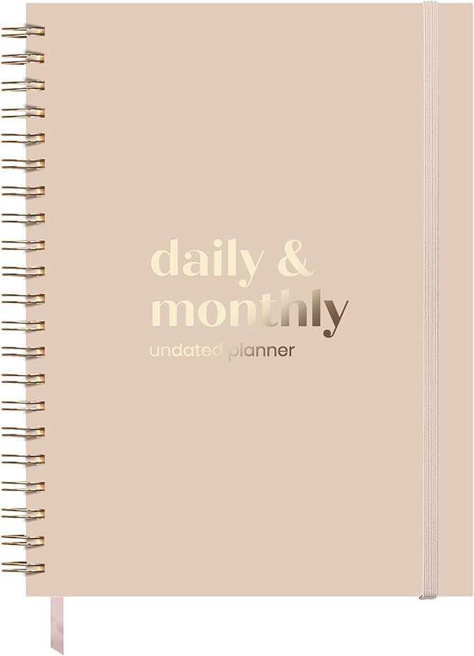 Large Daily Planner with Hourly Schedule, 8.5" x 11" Undated 6-Month Planner for Productivity, Full Page a Day, 2025-2026 Calendar, To Do List, Time Blocking, Beige Aesthetic Hardcover Spiral Notebook
