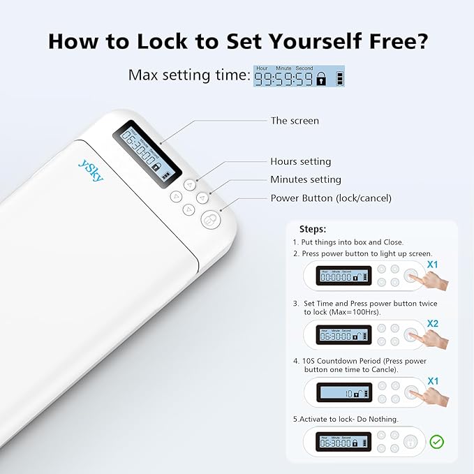 ySky Cell Phone Lock Box with Timer,Portable Timed Phone Lock Box for iPhone and Android Phones, Self-Control Timer Phone Locker to Help Kids,Students Focus Back