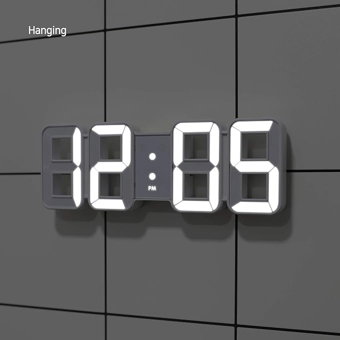 mooas 3D Pure Mini White LED Clock, Multi-Function LED Clock (Calendar, Alarm, Temperature) (8.5" White Table Alarm Clock)