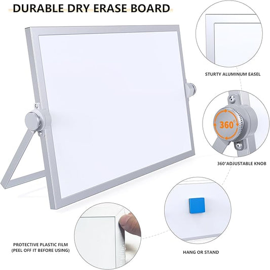 Small Dry Erase White Board, Magnetic Desktop Whiteboard with Stand, Dry Eease Board Mini Easel Double Sided on Table Top with Holder for Kids Drawing, Teacher Instruction