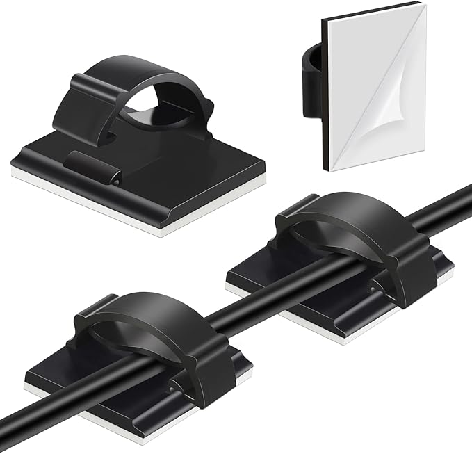 Segarty Cable Clip, 100 PCS Small Black Ideal Cords Organizer Clamps Self Adhesive Wire Holder Cord Management for Hanging Tidying Wires for PC Desk Car Wall Office Home Outdoors