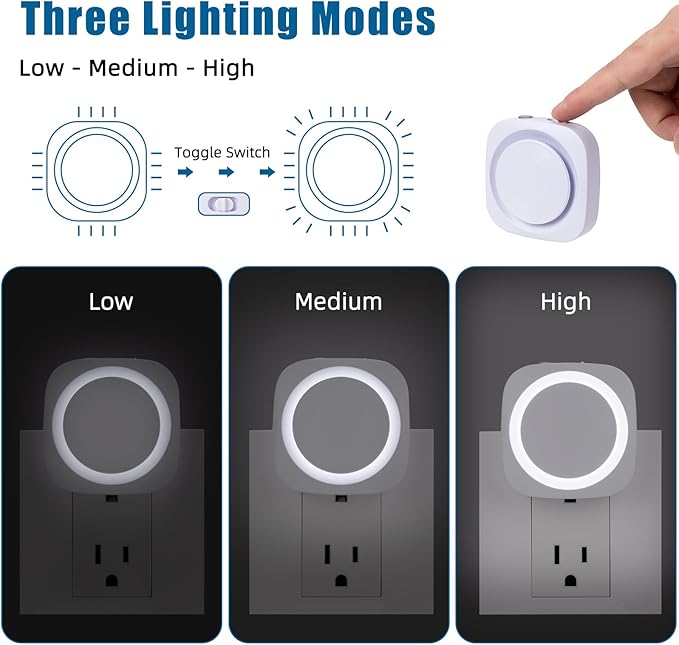White Night Lights Plug into Wall, 4 Packs Dimmable Night Light with Dust to Dawn Sensor, Automatically Turn on and Off, Gentle Glow Nightlight for Bathroom,Bedroom,Stairs,Kitchen,Hallway, White