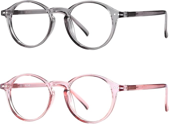 Blue Light Blocking Glasses Round Retro Computer Gaming Glasses Women Men UV Protection AB3303 (Grey/Pink)
