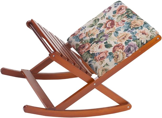Deluxe Foldable Rocking Footrest, Adjustable Fold-Away Foot Stool with Tapestry Cushion