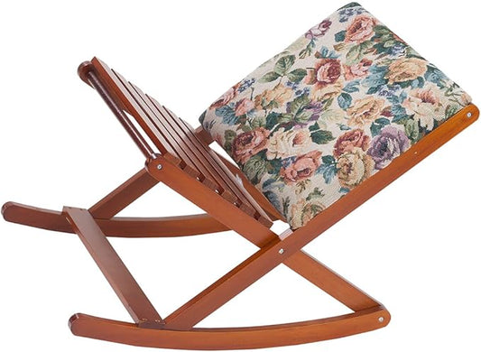 Deluxe Foldable Rocking Footrest, Adjustable Fold-Away Foot Stool with Tapestry Cushion