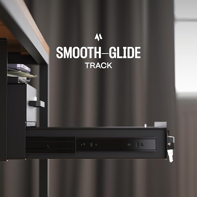 Under Desk Drawer Slide-Out – Lockable Metal Storage Drawers with Cable Management for Office & Home (Double, Bracketed)