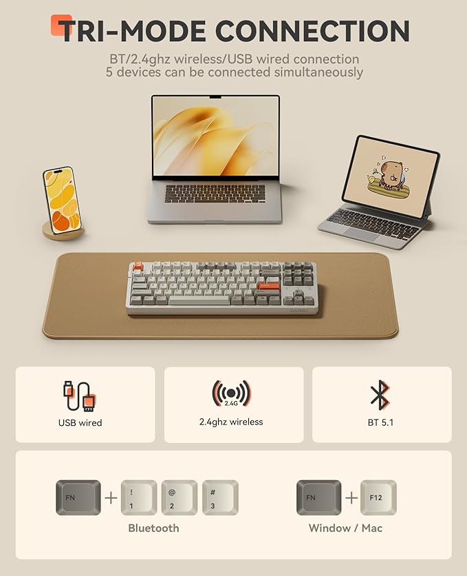 DAREU EK87PRO 80% Wireless Mechanical Gaming Keyboard,TKL Tri-Mode RGB Keyboard with Hot-Swappable,PBT Keycaps,Gasket Mount,6-Layer Padding for Win/Mac