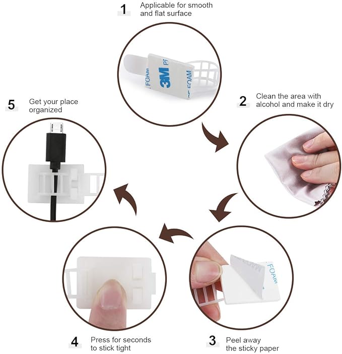 Adhesive Cable Management Clips, 100Pcs Adjustable Nylon Cable Strap Ties Wire Clips Clamps Organizer with Strong Adhesive Tape, Extra Screw & Hole for Strong Fixation Home Office - 3.35 Inch White