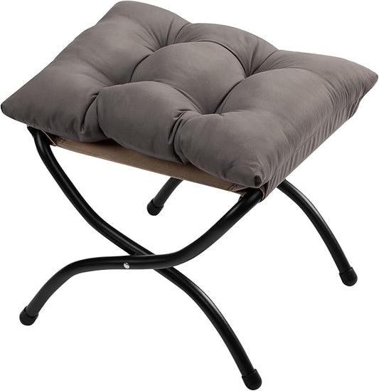 HollyHOME 15"(H) Folding Footrest Stool, Upholstered Small Foldable Ottoman, Accent Padded Sofa Foot Stool for Lazy Chair, Metal Frame Portable Foot Rest Ottoman for Living Room, Bedroom, Dark Grey