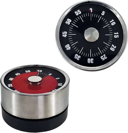 2pcs Magnetic Mechanical Kitchen Visual Timer, Countdown 60 Minute Wind Up Reminder Tool for Baking Cooking Steaming Tanning Learning