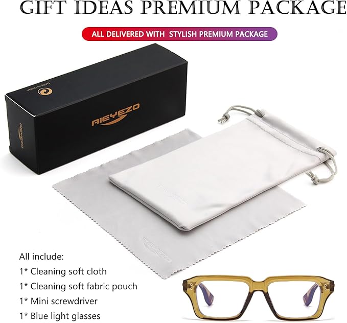 AIEYEZO Fashion Square Blue Light Glasses for Men Women Retro Thick Frame Blue Light Blocking Computer Glasses