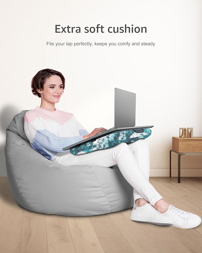 Lap Desk - Washable Cushion – Fits up to 17-Inch Laptops – Portable Laptop Desk & Stand – Bed desks & Tray for Writing, Reading, Working, Gaming on Bed, Couch, Floor –Istudyniture - Large, Waves