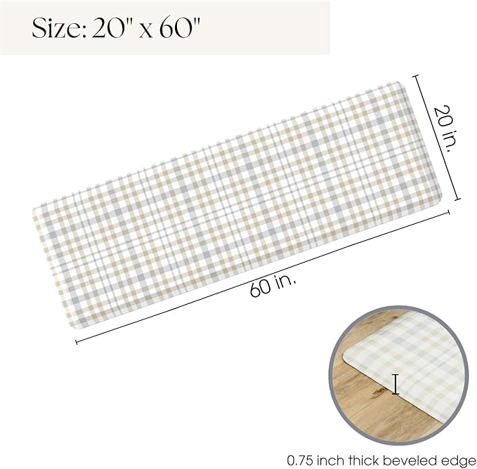 Anti Fatigue Mat by Laurel Lane Co. – Designer Anti Fatigue Mats for Kitchen Floor, Kitchen Mats for Floor, Desk Mat – Cushioned 0.75" Thick – Stain Resistant – Non-Skid Bottom – 20" x 60"