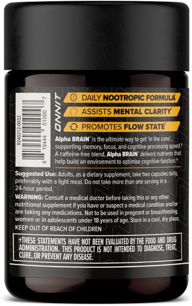 ONNIT Alpha Brain Premium Nootropic Brain Supplement for Men & Women - Caffeine-Free Focus Capsules for Concentration, Mental Clarity & Memory Support - Cat's Claw, Bacopa, Oat Straw (30ct 2-Pack)