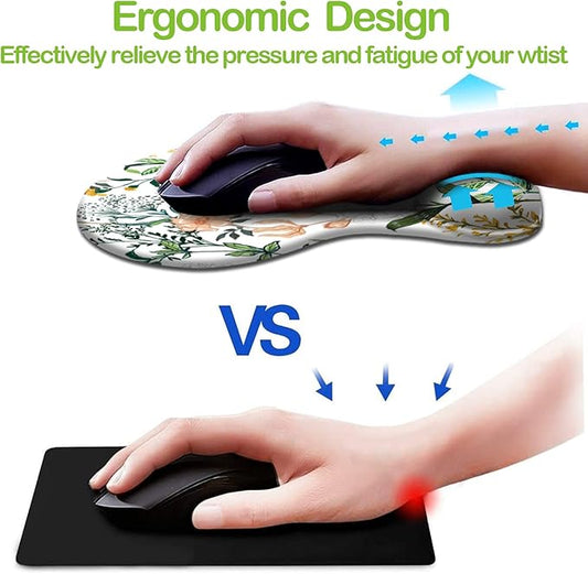 Ergonomic Mouse Pad with Wrist Support, Cute Mouse Pads with Non-Slip PU Base for Home Office Working Studying Easy Typing & Pain Relief Beautiful Floral