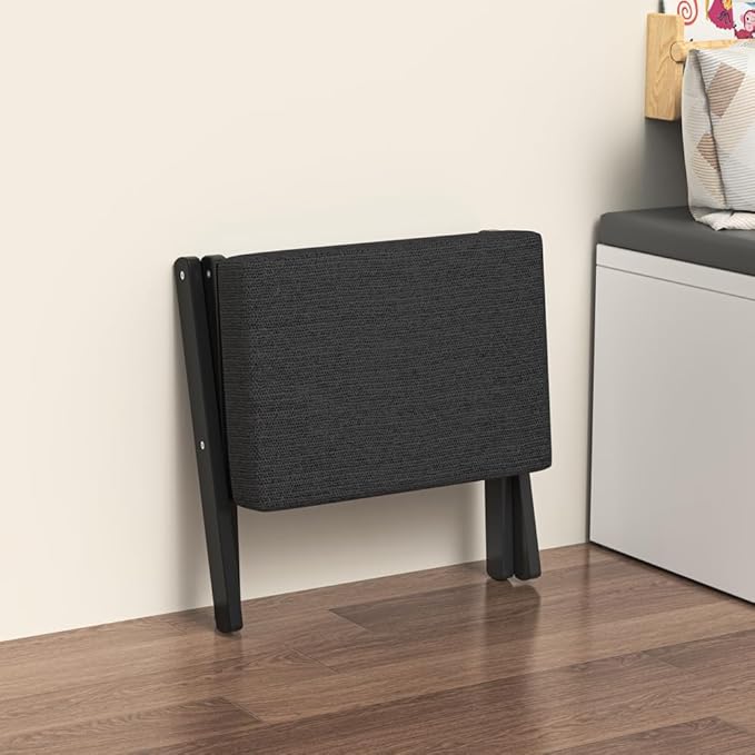 Foldable Foot Stool Ottoman, Modern Foot Rest with Bamboo X Legs & Thick Foam Cushion, Folding Foot Stools Small Padded for Bedroom Living Room, Makeup Vanity Stool Chair (Black - Black)