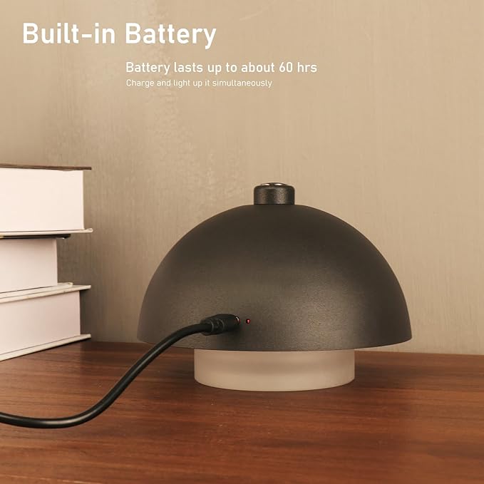 Modern Table Lamp Cordless Portable Desk Lamp, 2700K Stepless Dimming Rechargeable Battery Operated LED Lights for Bedroom, USB-C Charging, Restaurant/Bar/Night Light/Gifts (Sand Black)